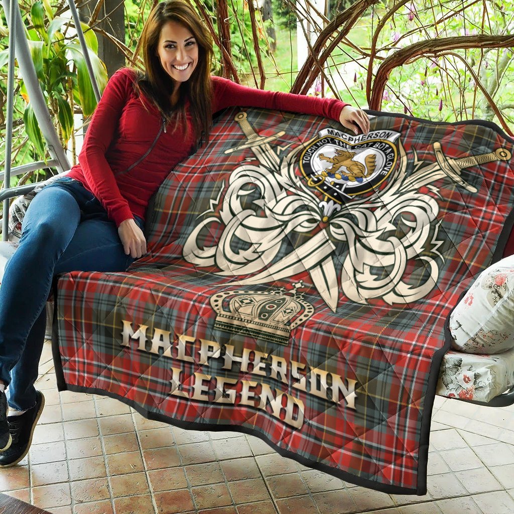 MacPherson Weathered Tartan Crest Legend Gold Royal Premium Quilt