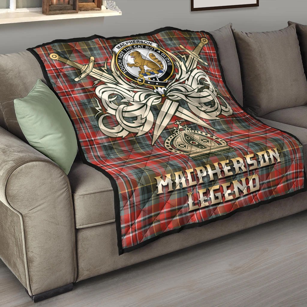 MacPherson Weathered Tartan Crest Legend Gold Royal Premium Quilt