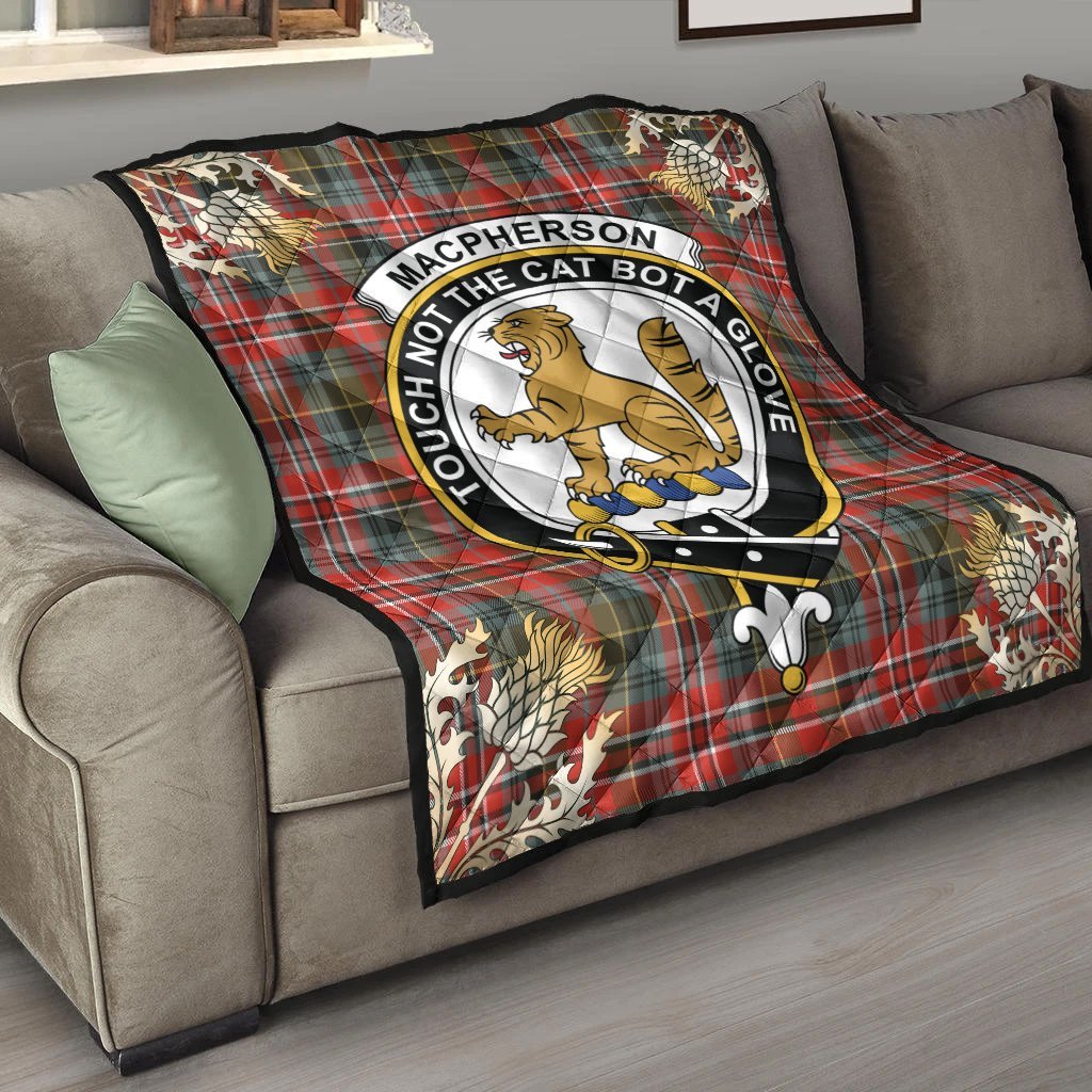 MacPherson Weathered Tartan Crest Premium Quilt - Gold Thistle Style