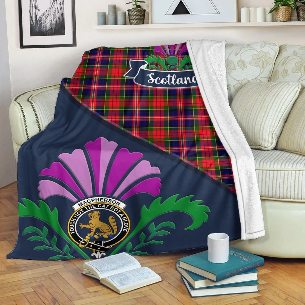 MacPherson Tartan Crest Premium Blanket - Thistle Style