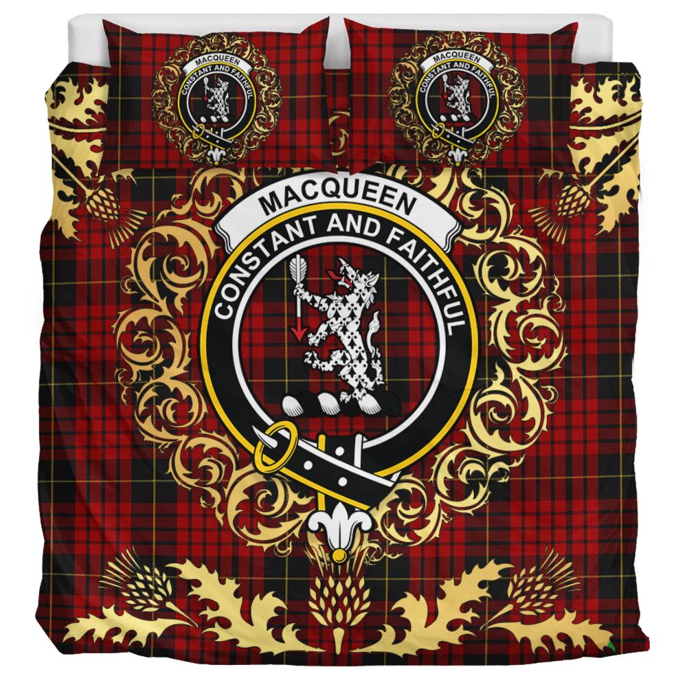 MacQueen Tartan Crest Bedding Set - Golden Thistle Style