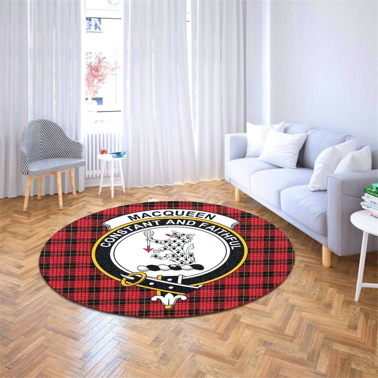 MacQueen Modern Tartan Crest Round Rug