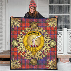 MacRae Ancient Tartan Crest Premium Quilt - Gold Thistle Style