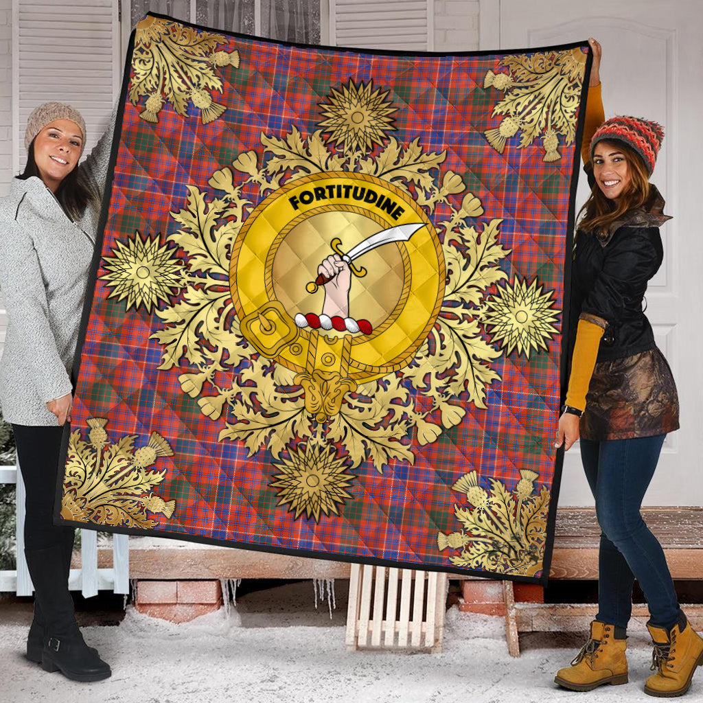 MacRae Ancient Tartan Crest Premium Quilt - Gold Thistle Style