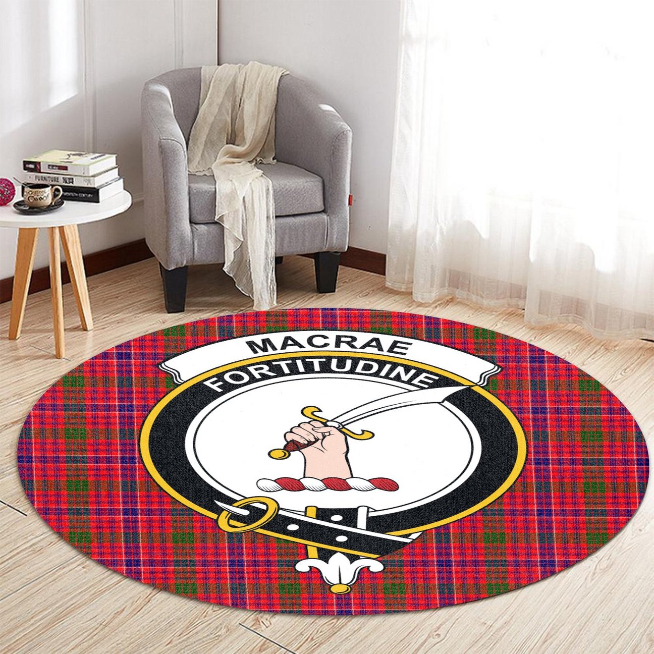 MacRae Modern Tartan Crest Round Rug