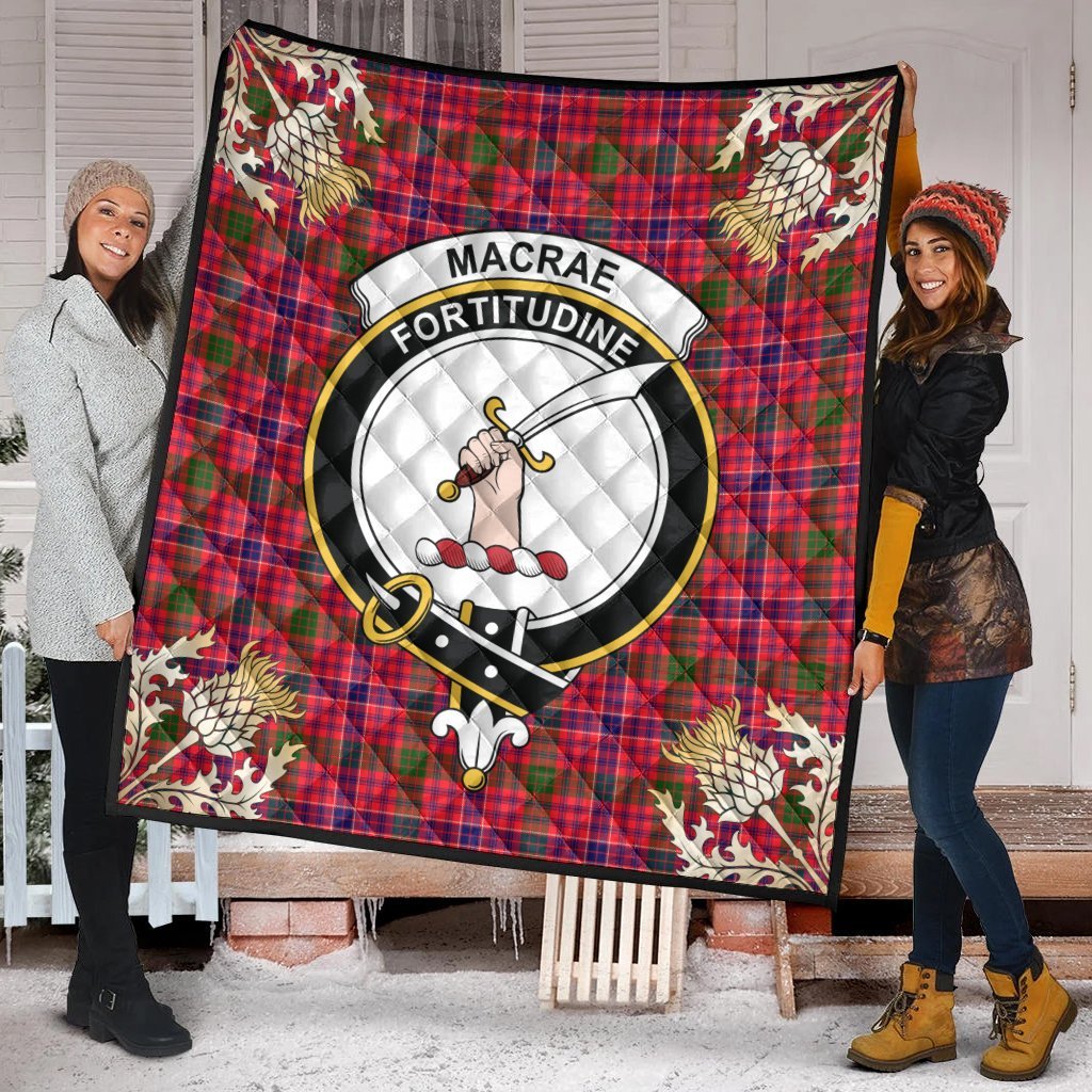 MacRae Modern Tartan Crest Premium Quilt - Gold Thistle Style