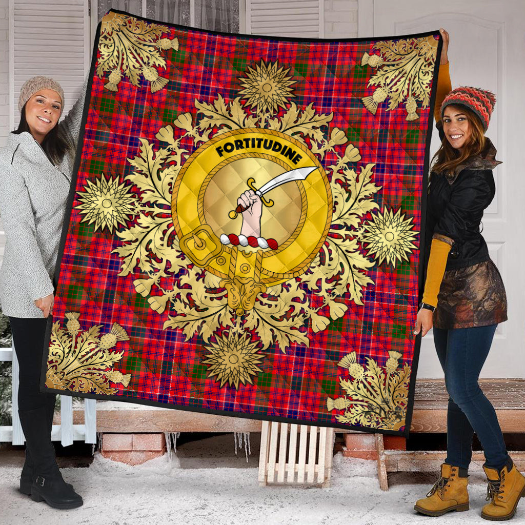 MacRae Modern Tartan Crest Premium Quilt - Gold Thistle Style