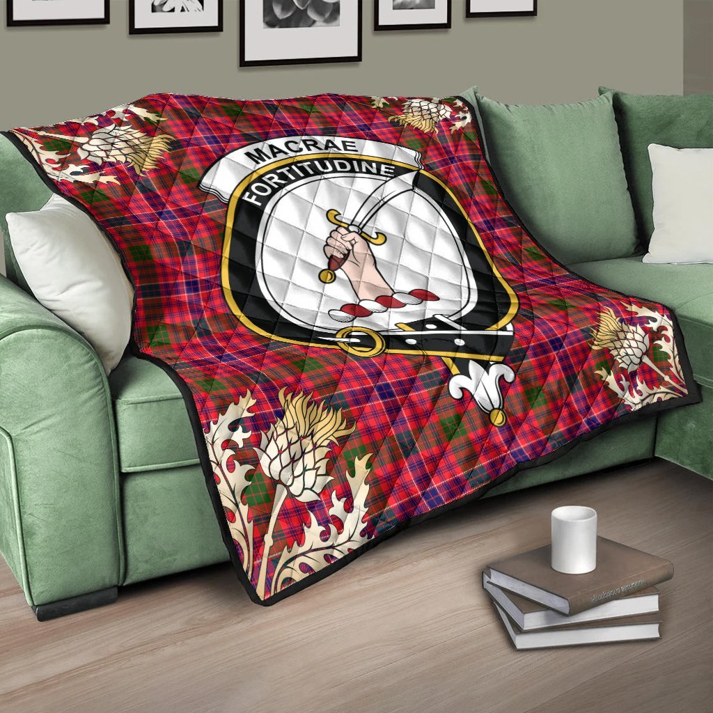 MacRae Modern Tartan Crest Premium Quilt - Gold Thistle Style