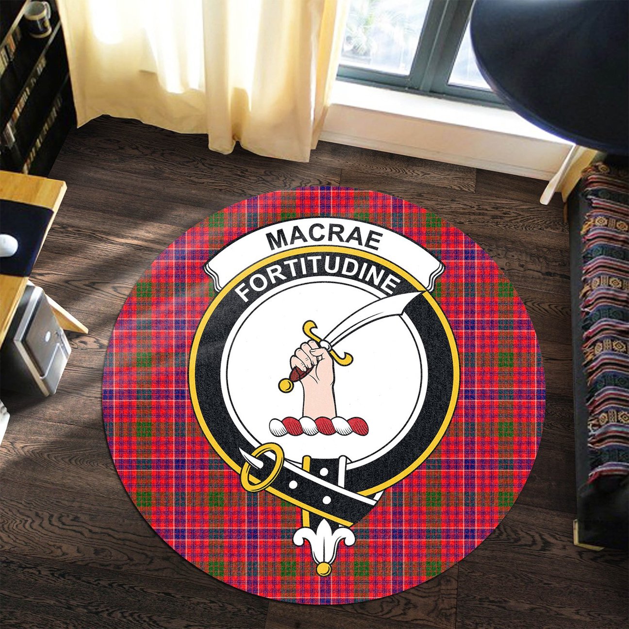 MacRae Modern Tartan Crest Round Rug