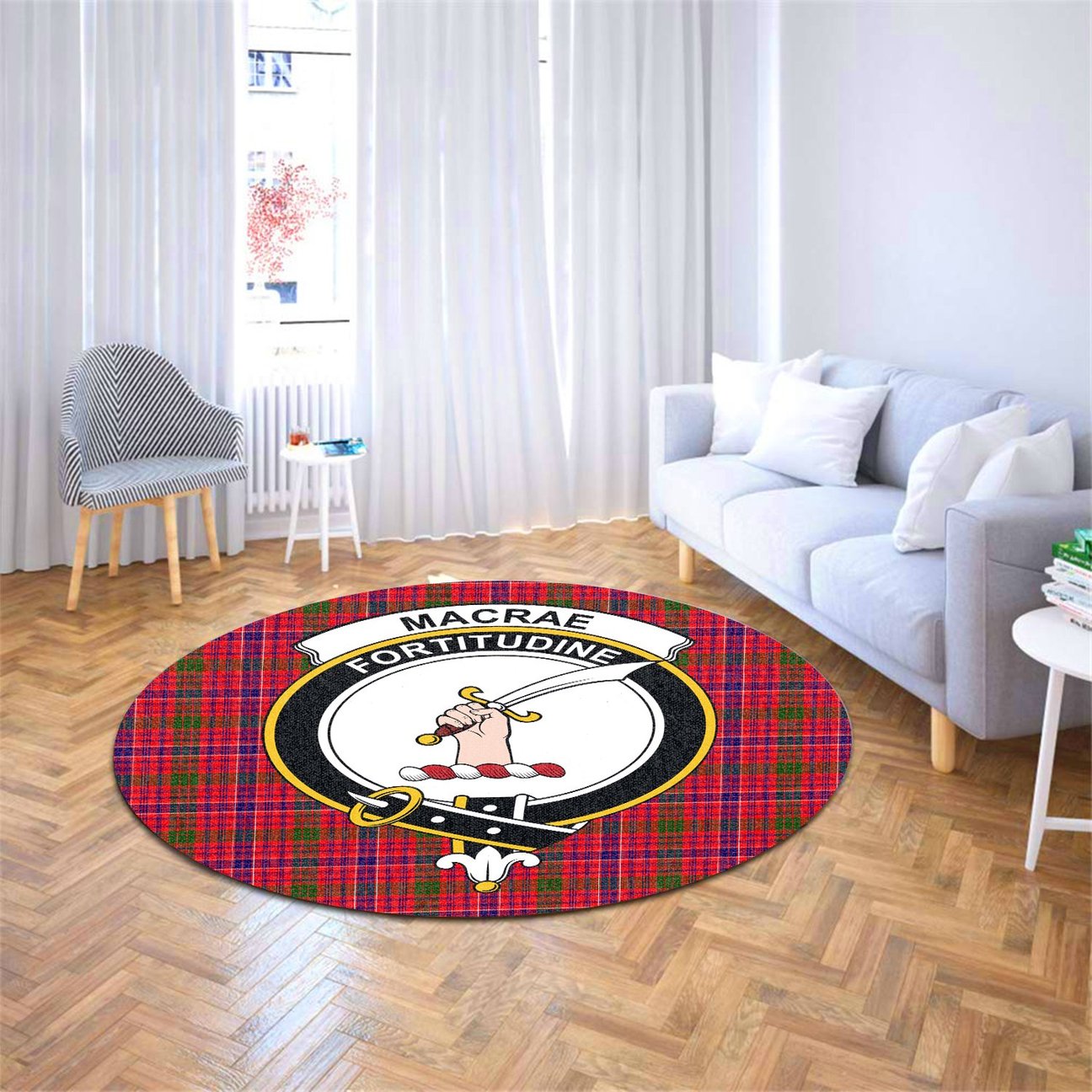 MacRae Modern Tartan Crest Round Rug