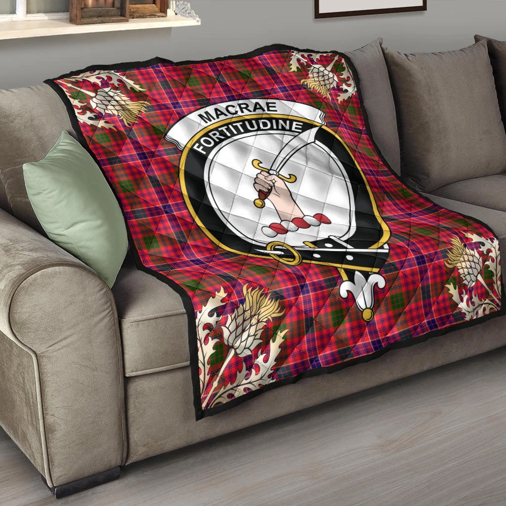 MacRae Modern Tartan Crest Premium Quilt - Gold Thistle Style