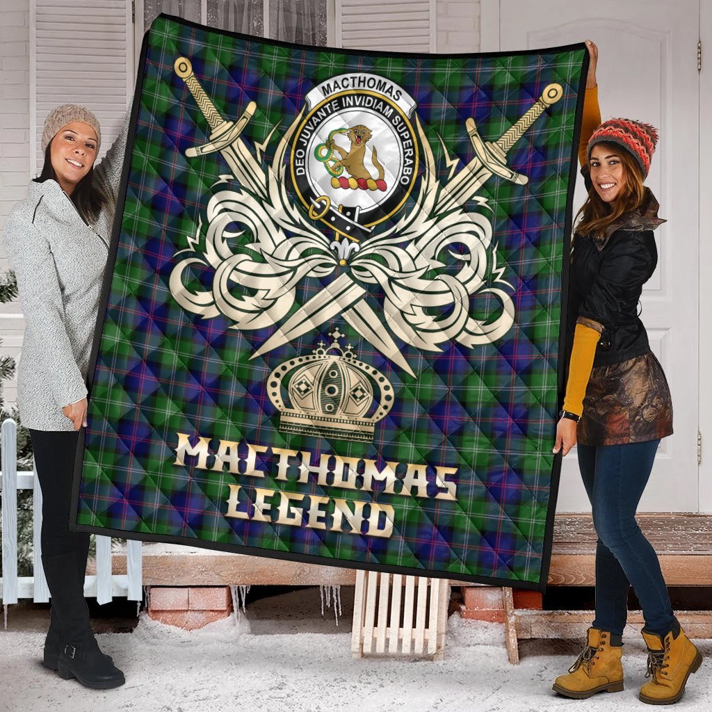 MacThomas Modern Tartan Crest Legend Gold Royal Premium Quilt