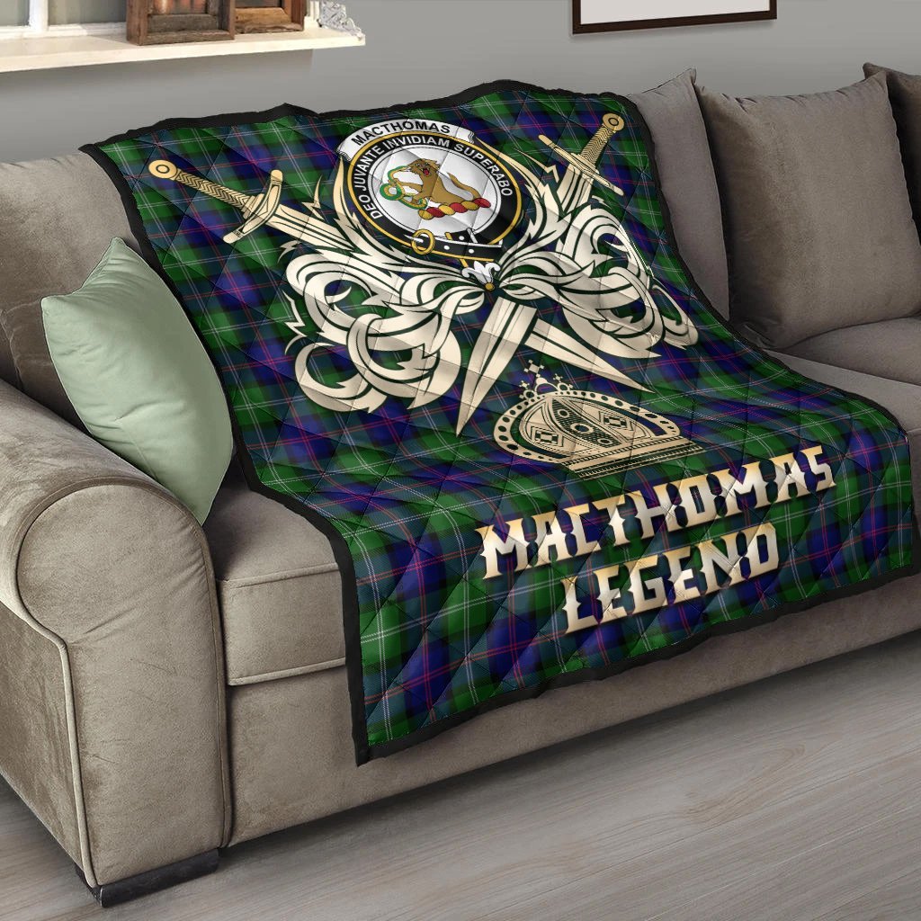 MacThomas Modern Tartan Crest Legend Gold Royal Premium Quilt