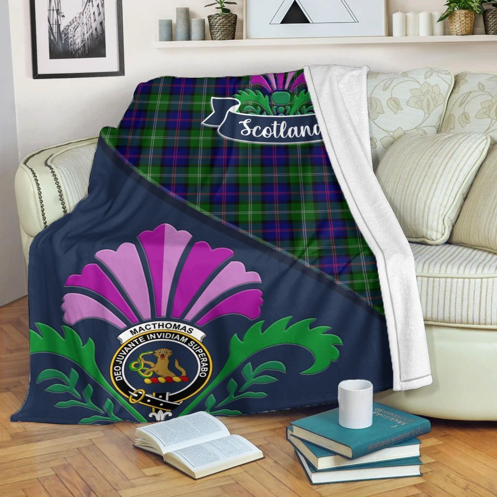 MacThomas Tartan Crest Premium Blanket - Thistle Style