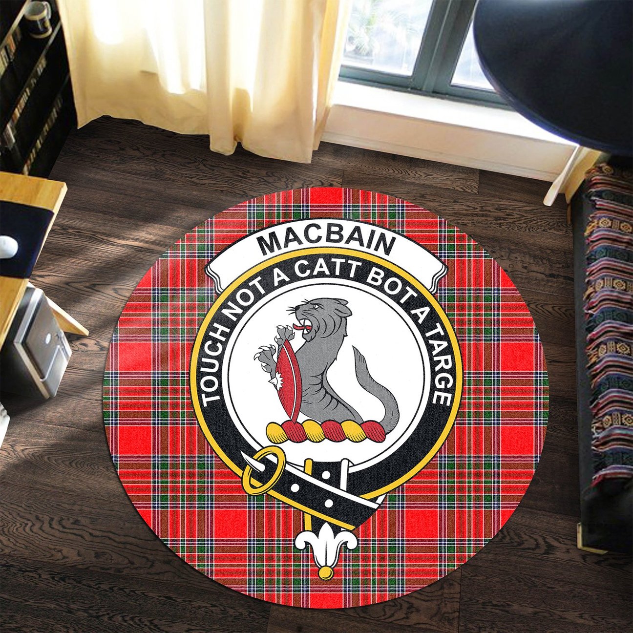 Macbain Tartan Crest Round Rug