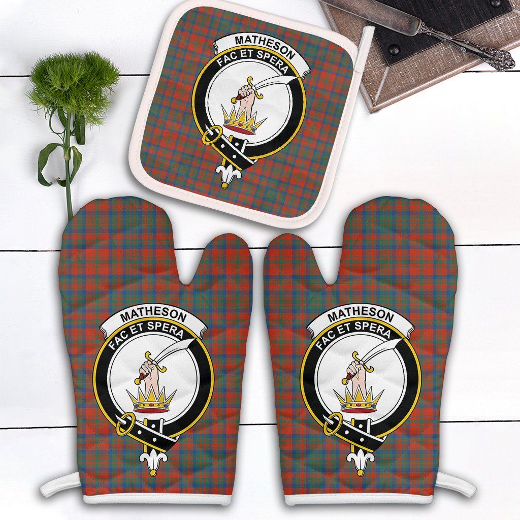 Matheson Ancient Tartan Crest Oven Mitt And Pot Holder (2 Oven Mitts + 1 Pot Holder)