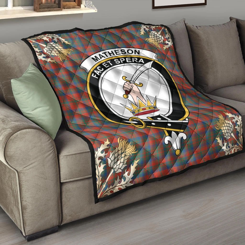 Matheson Ancient Tartan Crest Premium Quilt - Gold Thistle Style