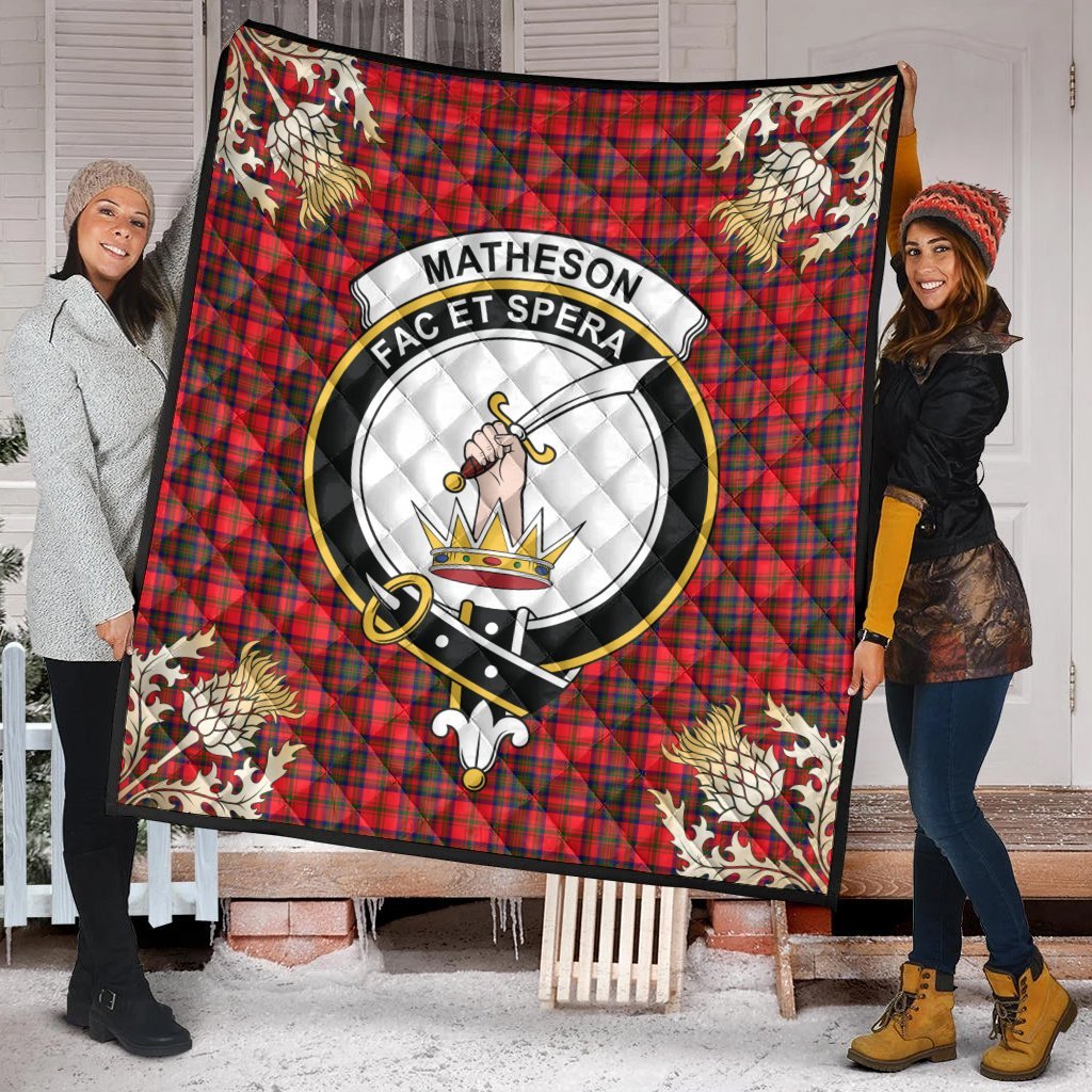 Matheson Modern Tartan Crest Premium Quilt - Gold Thistle Style