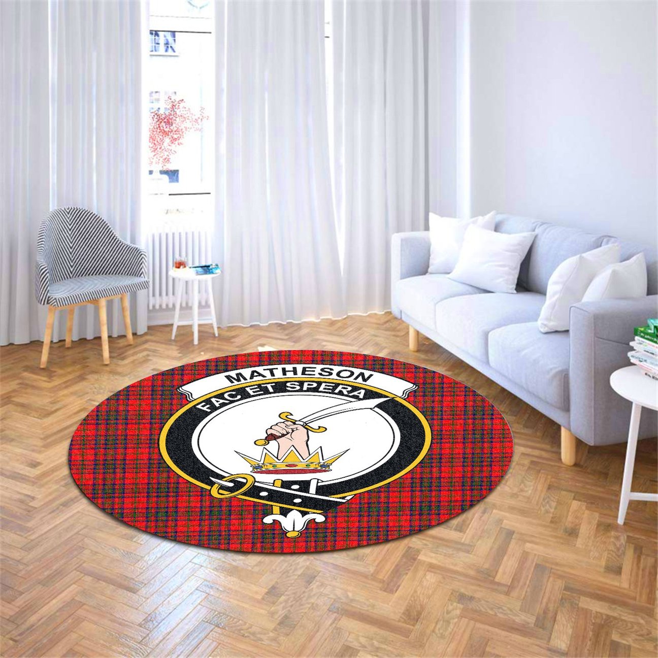 Matheson Modern Tartan Crest Round Rug