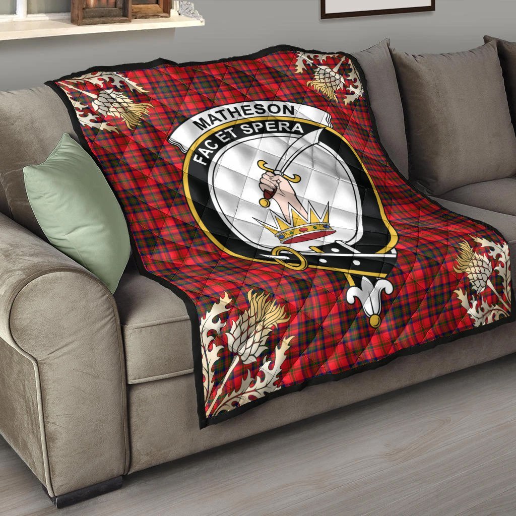 Matheson Modern Tartan Crest Premium Quilt - Gold Thistle Style