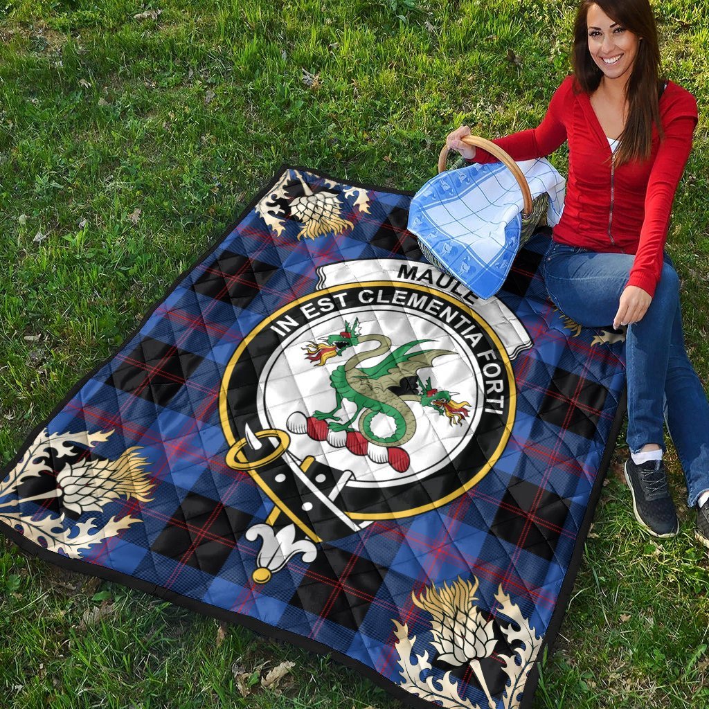 Maule Tartan Crest Premium Quilt - Gold Thistle Style