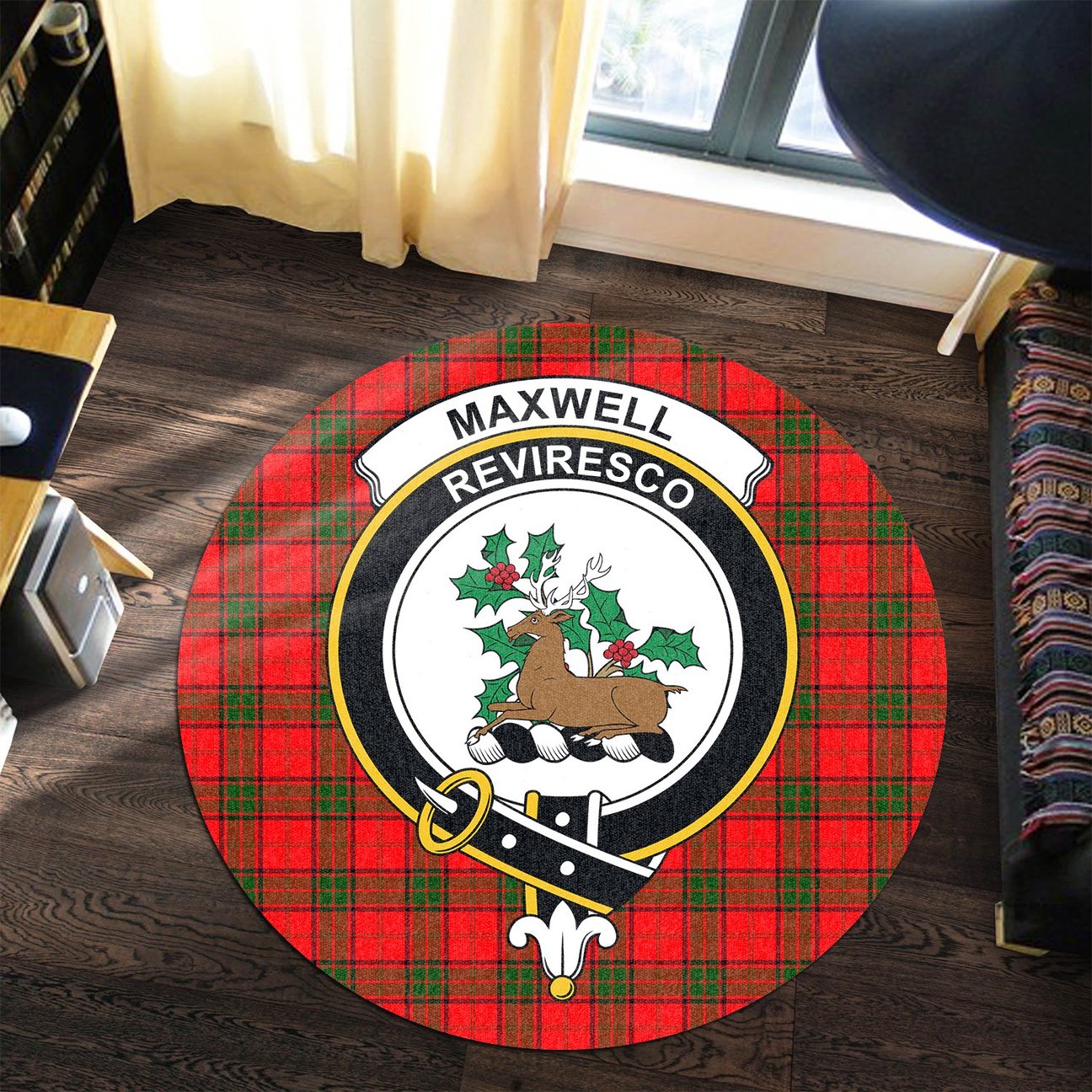 Maxwell Modern Tartan Crest Round Rug