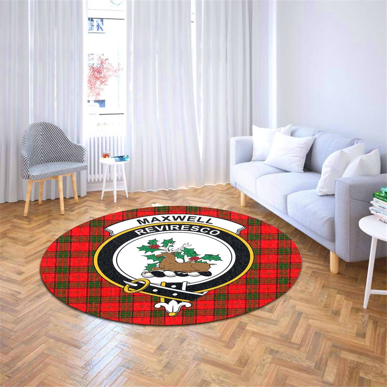 Maxwell Modern Tartan Crest Round Rug