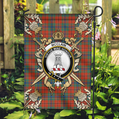 McClain Tartan Crest Black Garden Flag - Gold Thistle Style