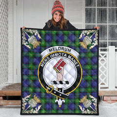 Meldrum Tartan Crest Premium Quilt - Gold Thistle Style