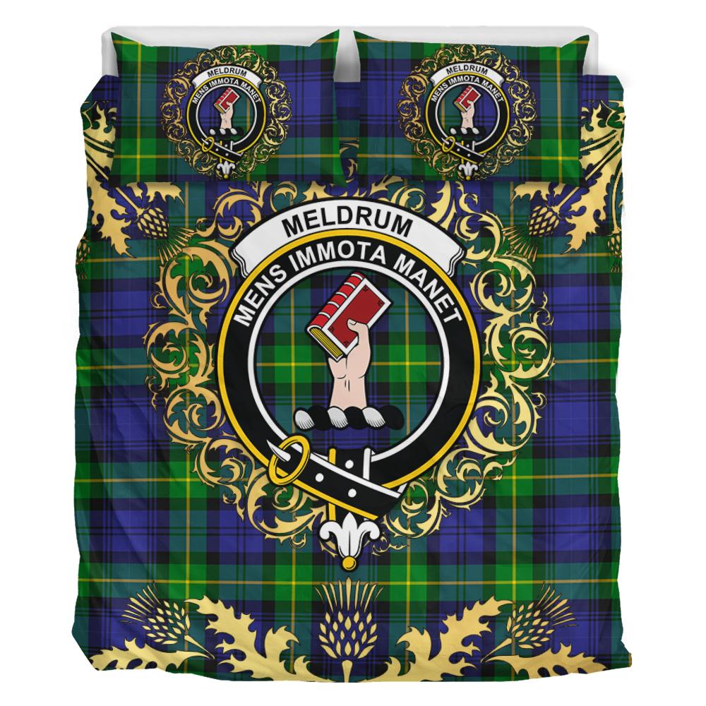 Meldrum Tartan Crest Bedding Set - Golden Thistle Style