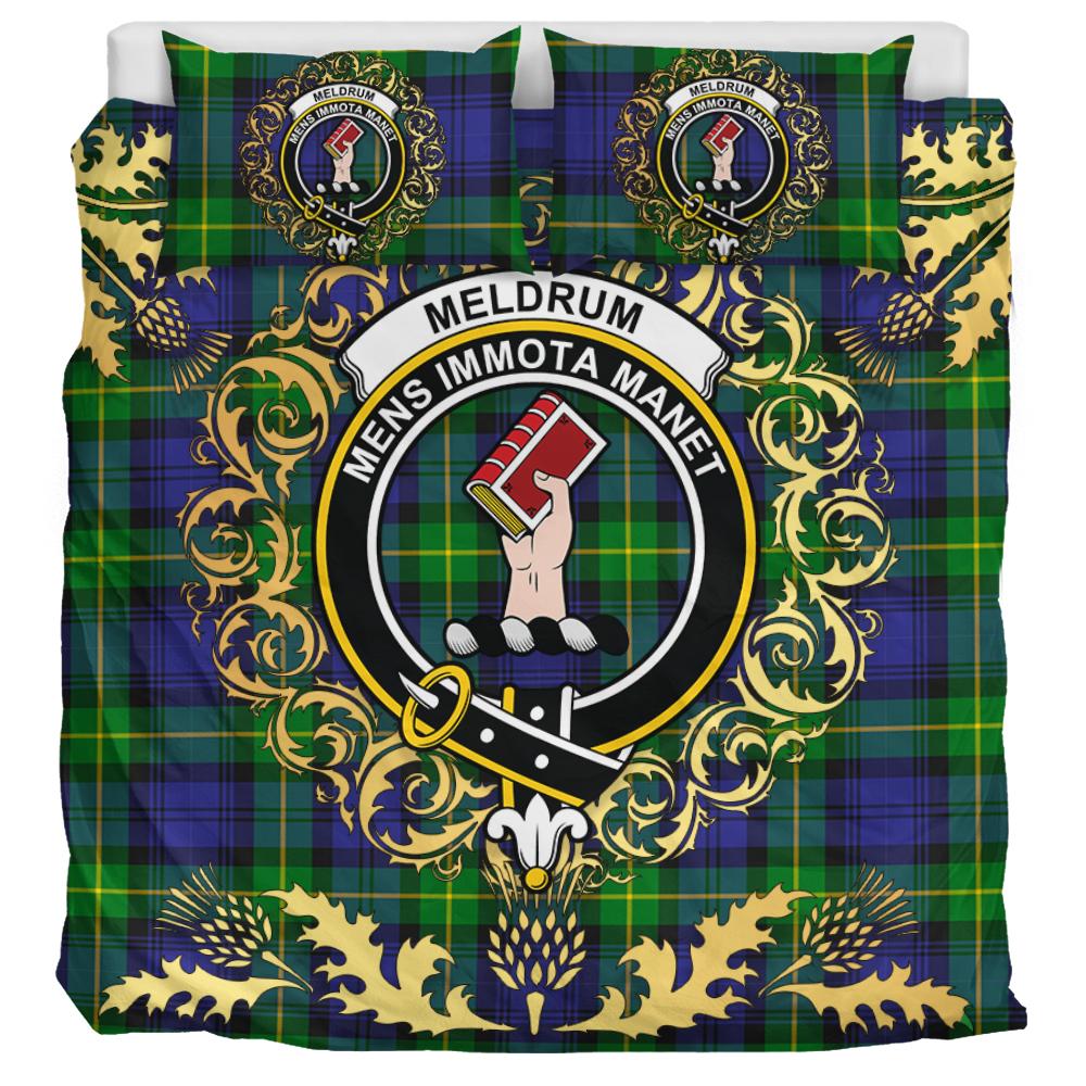 Meldrum Tartan Crest Bedding Set - Golden Thistle Style