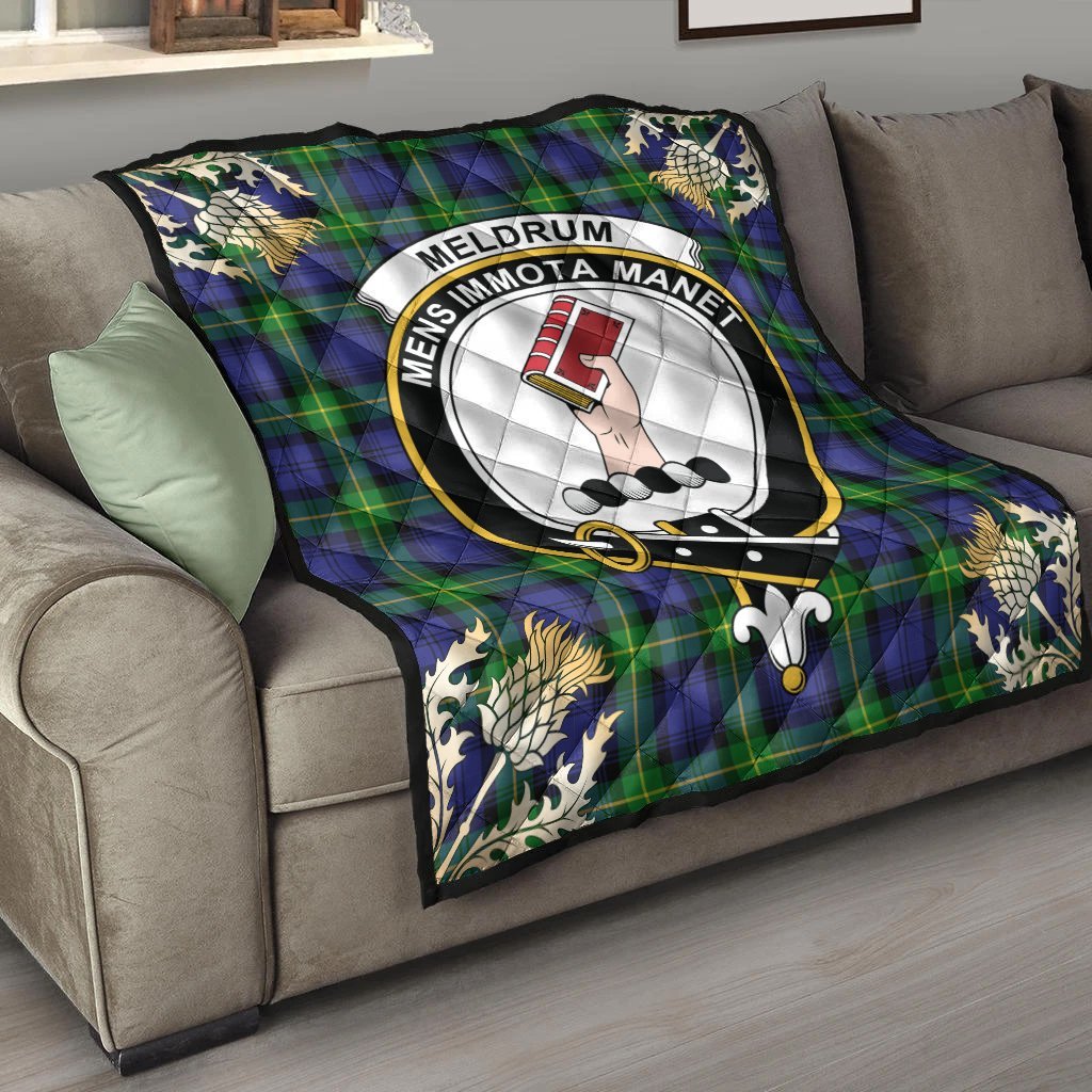 Meldrum Tartan Crest Premium Quilt - Gold Thistle Style