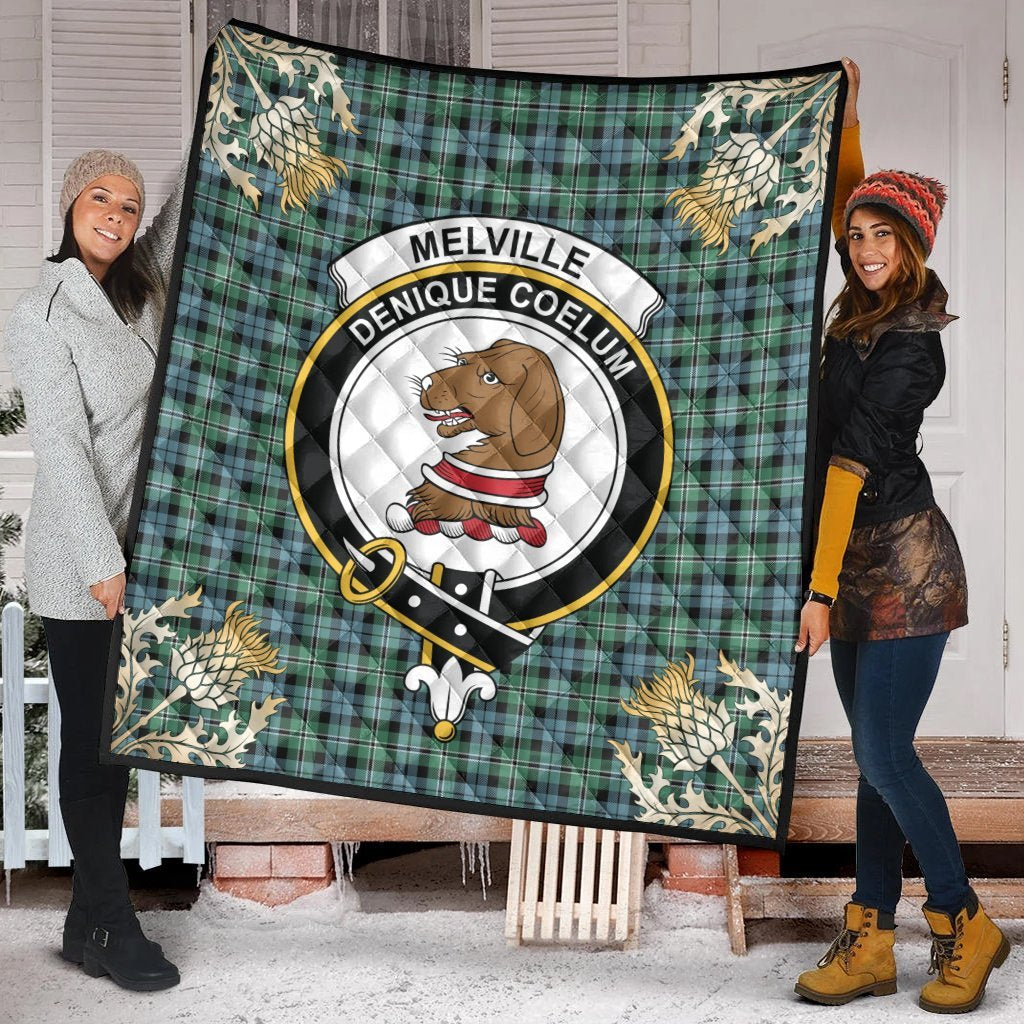 Melville Tartan Crest Premium Quilt - Gold Thistle Style