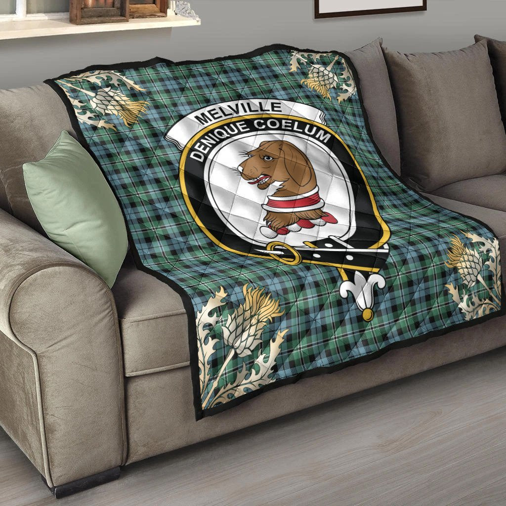 Melville Tartan Crest Premium Quilt - Gold Thistle Style