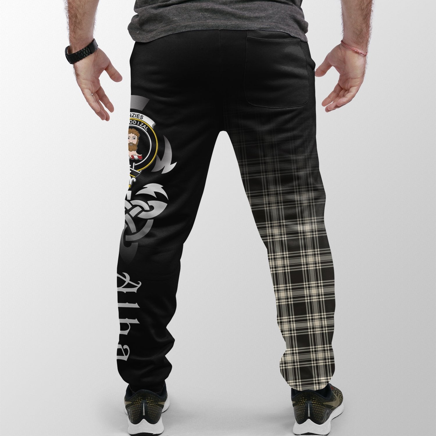 Menzies Black & White Ancient Tartan Crest Jogger Sweatpants - Alba Celtic Style