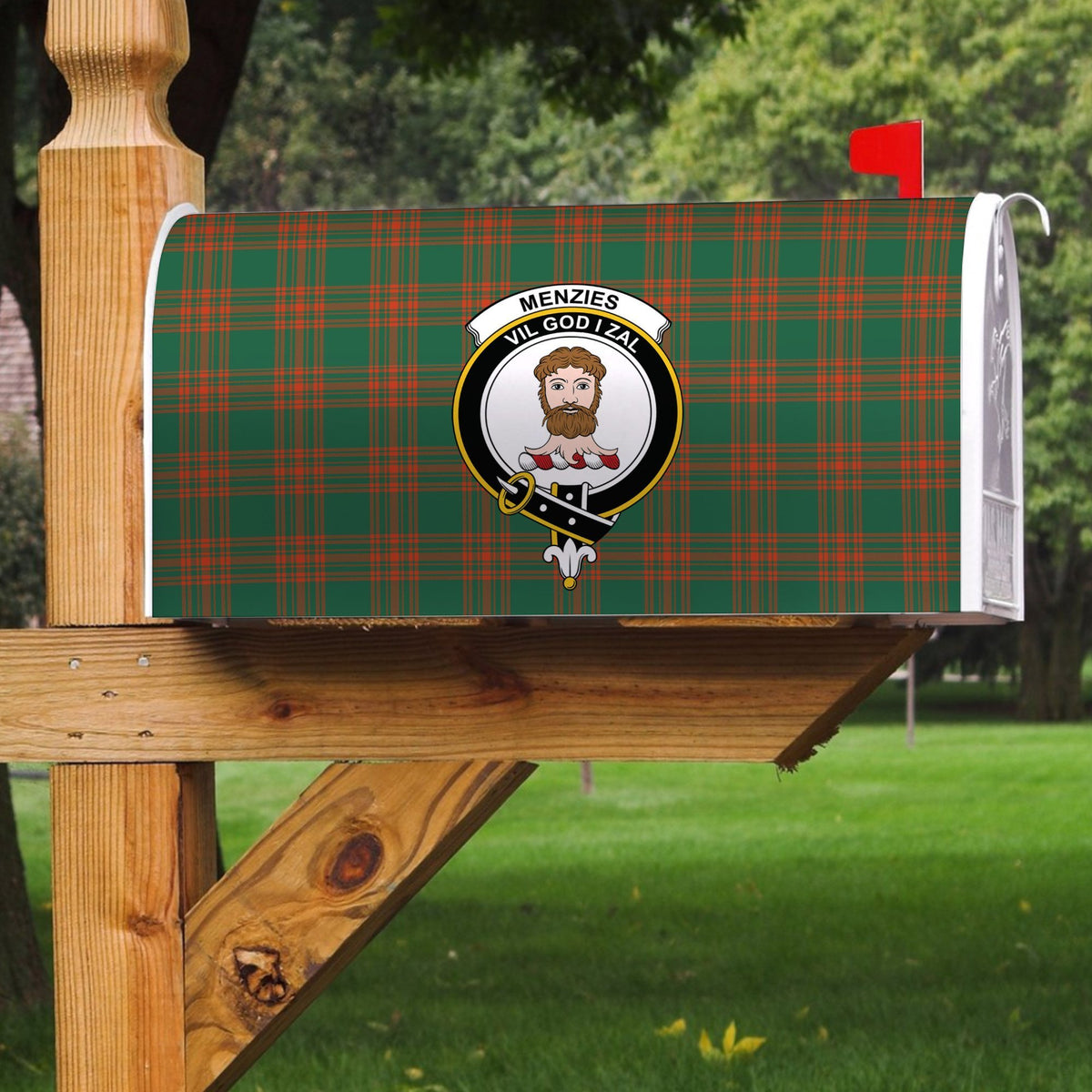 Menzies Green Ancient Tartan Crest Mailbox