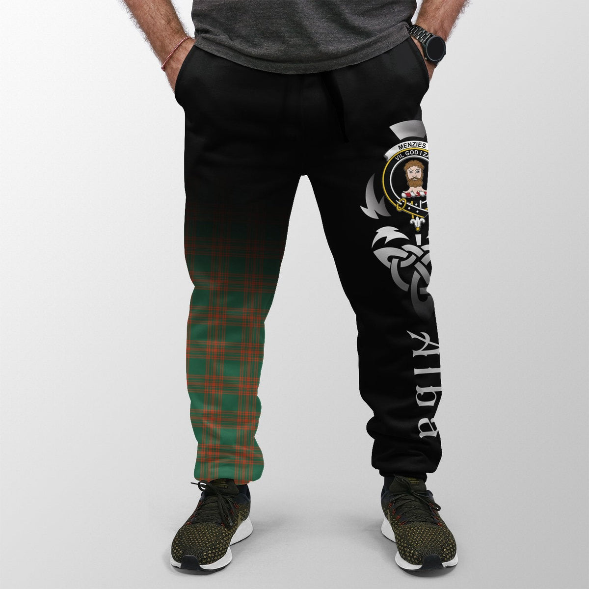 Menzies Green Ancient Tartan Crest Jogger Sweatpants - Alba Celtic Style