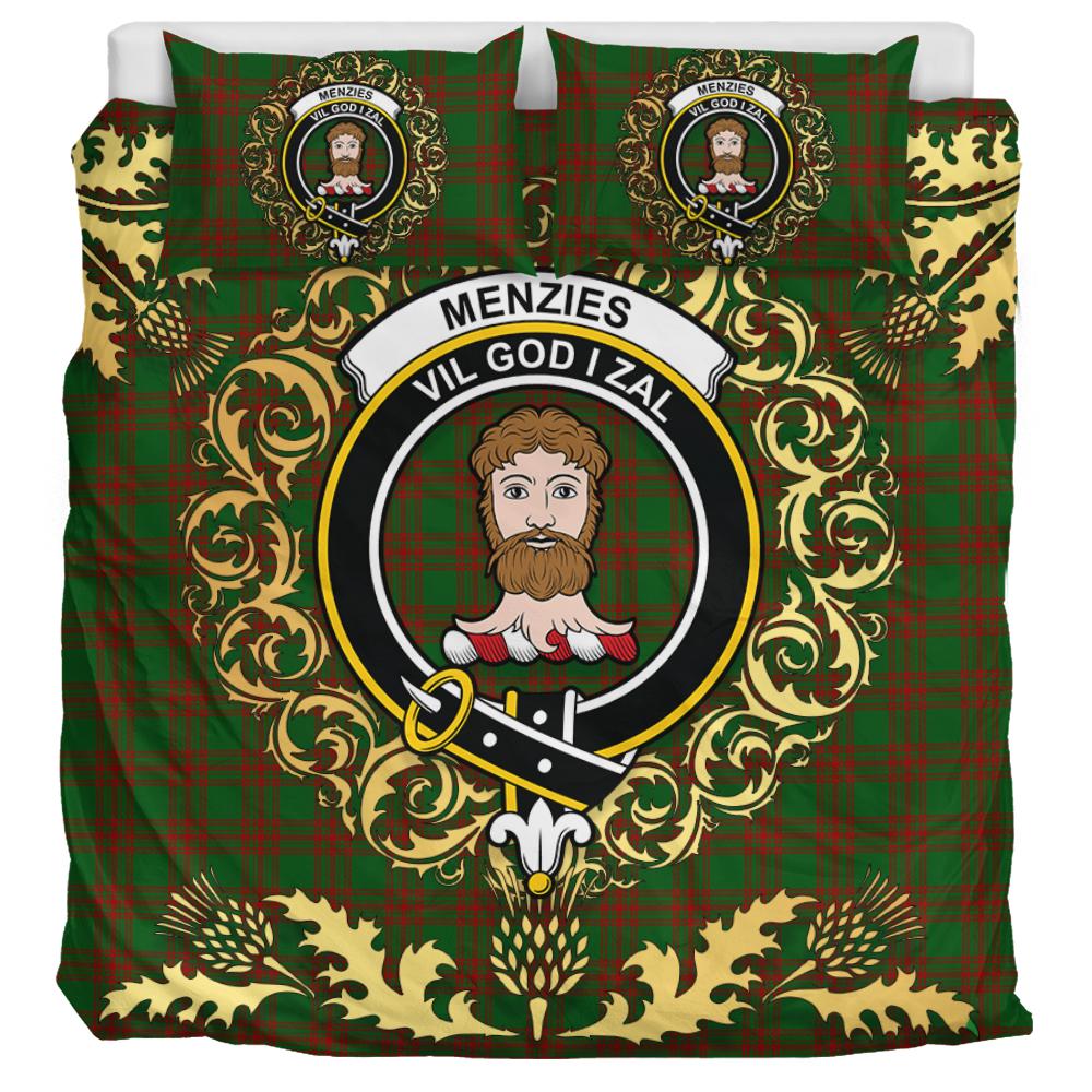 Menzies Tartan Crest Bedding Set - Golden Thistle Style