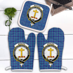 Mercer Modern Tartan Crest Oven Mitt And Pot Holder (2 Oven Mitts + 1 Pot Holder)