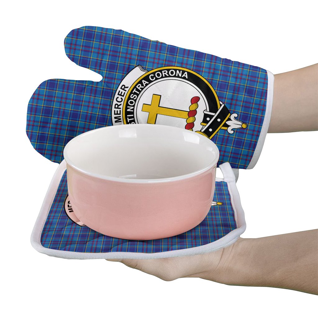 Mercer Modern Tartan Crest Oven Mitt And Pot Holder (2 Oven Mitts + 1 Pot Holder)