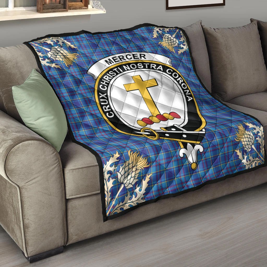 Mercer Modern Tartan Crest Premium Quilt - Gold Thistle Style