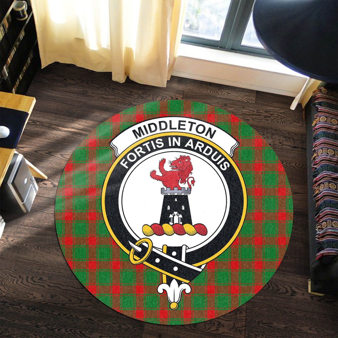 Middleton Modern Tartan Crest Round Rug