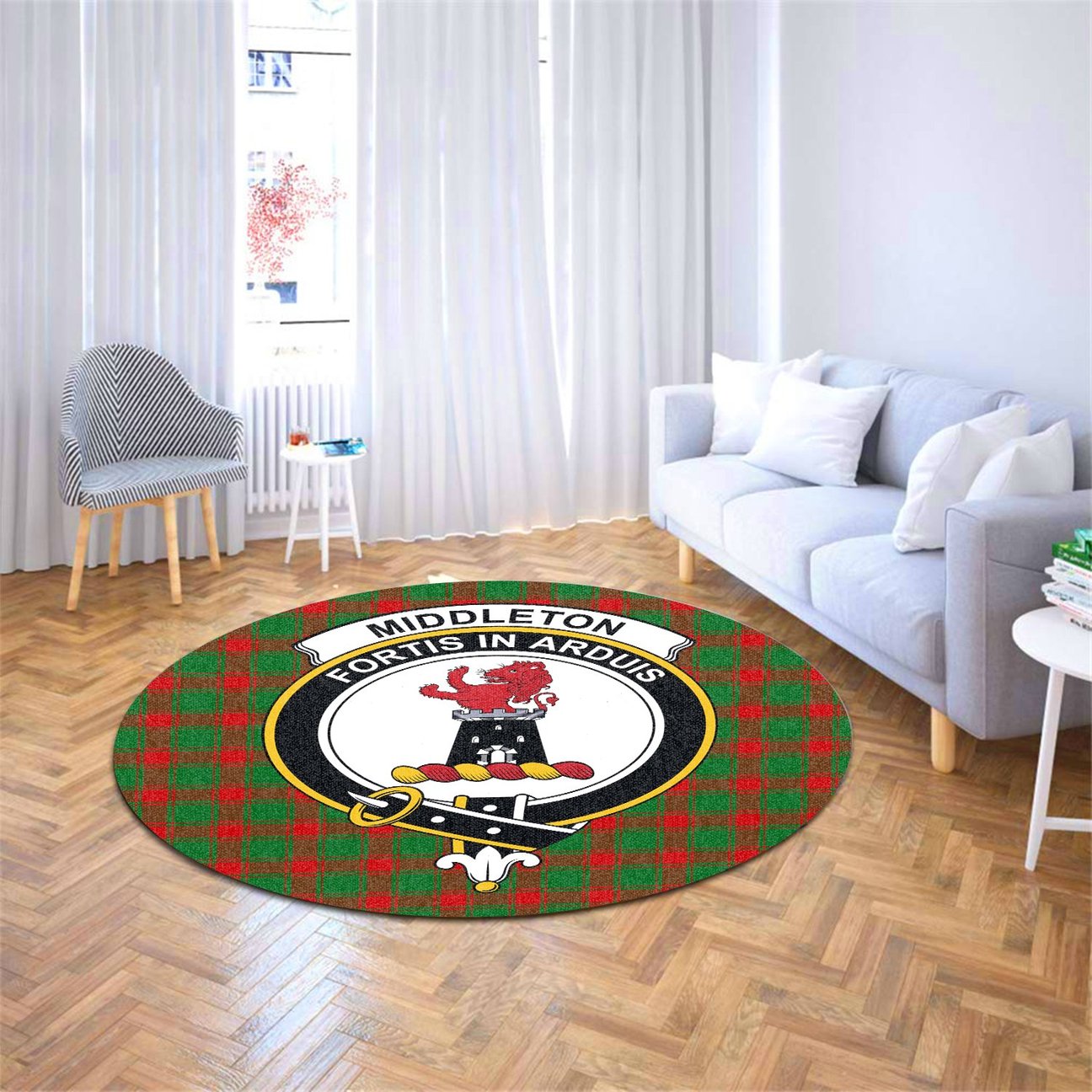 Middleton Modern Tartan Crest Round Rug