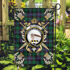 Mitchell Modern Tartan Crest Garden Flag - Gold Thistle Style