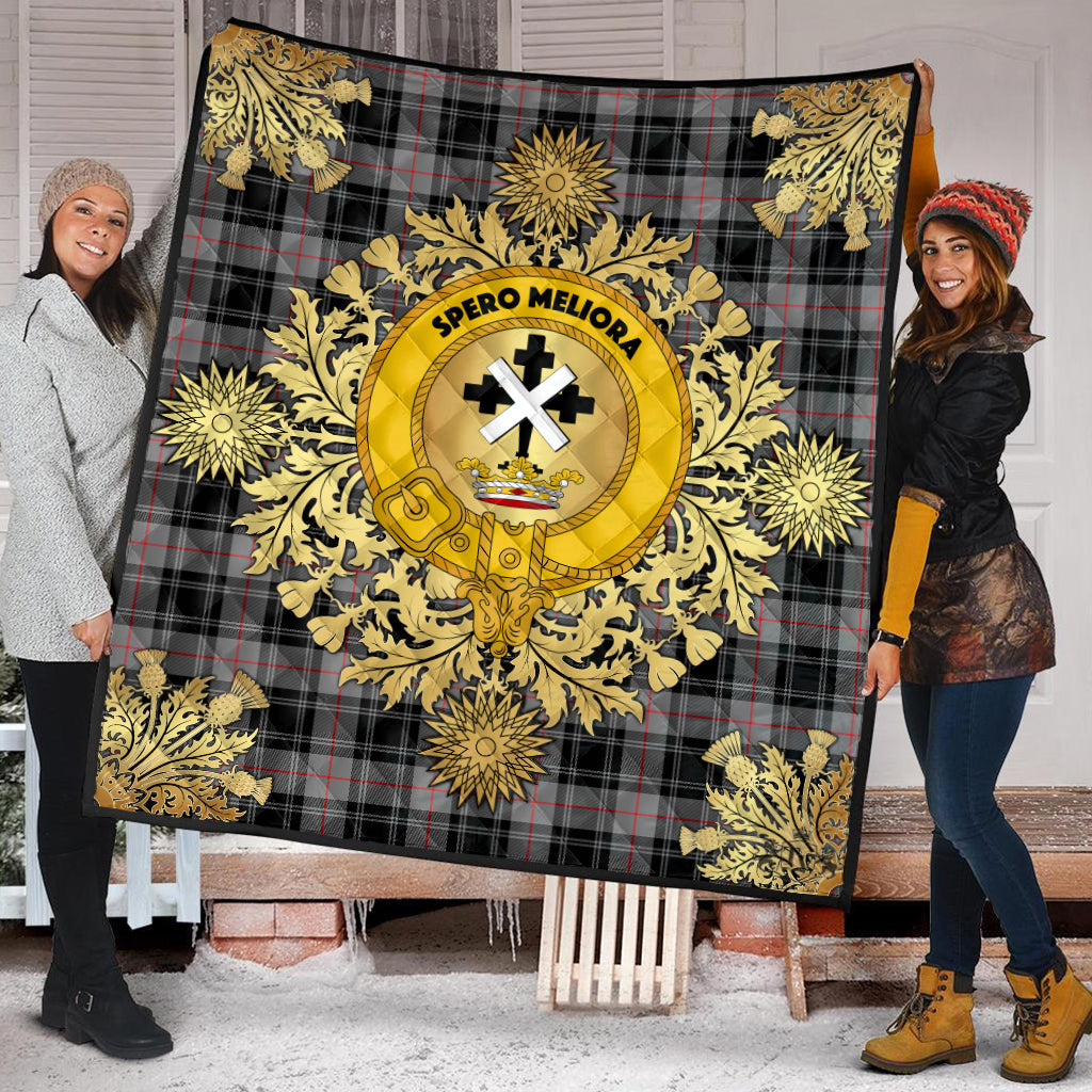 Moffat Modern Tartan Crest Premium Quilt - Gold Thistle Style