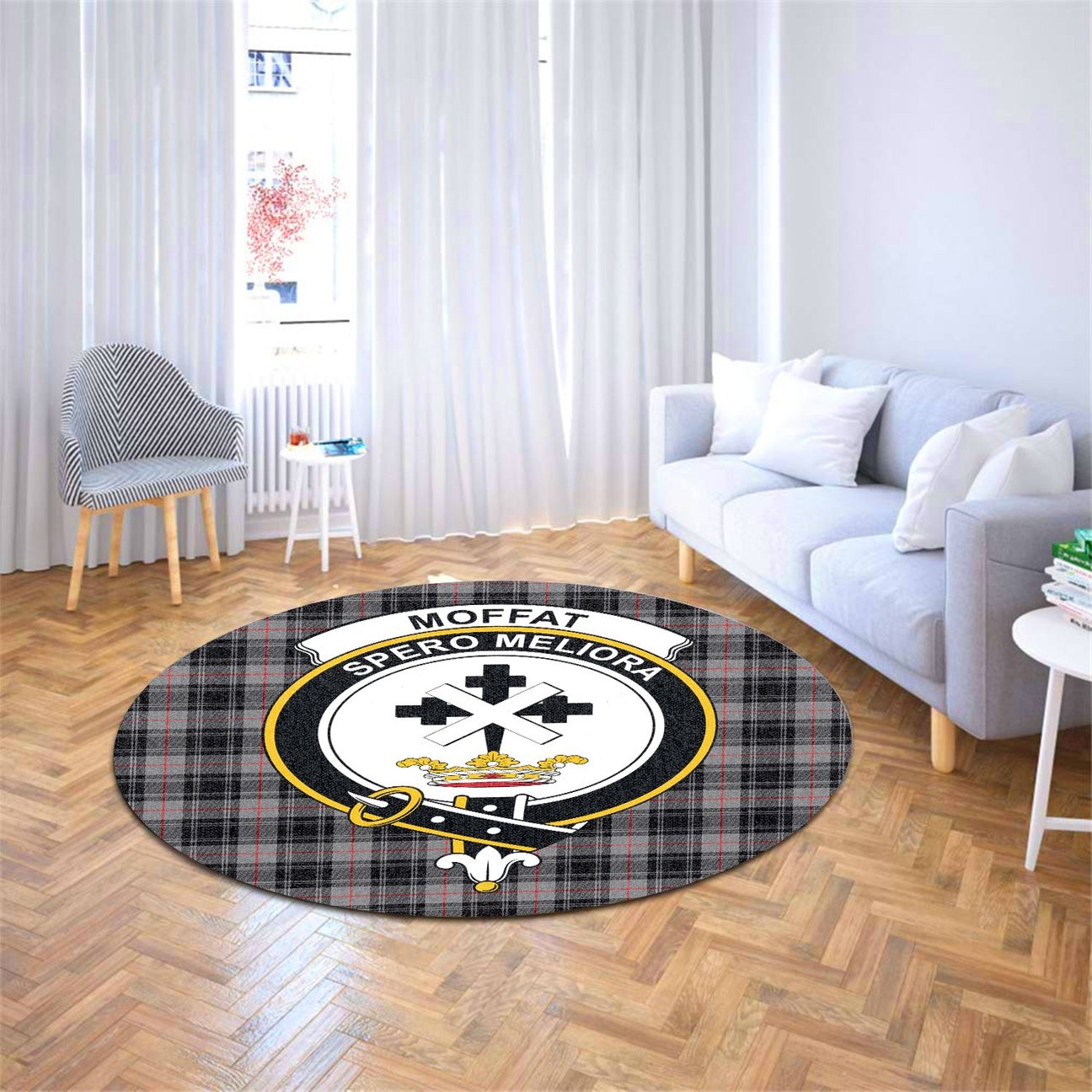 Moffat Modern Tartan Crest Round Rug