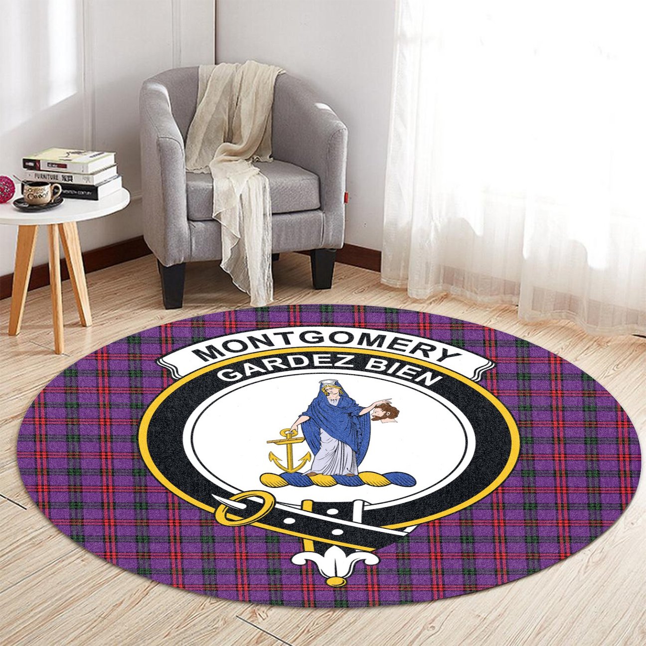 Montgomery Modern Tartan Crest Round Rug