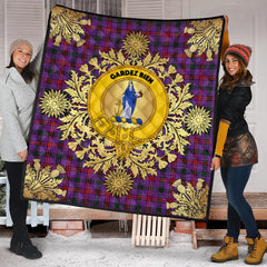 Montgomery Modern Tartan Crest Premium Quilt - Gold Thistle Style