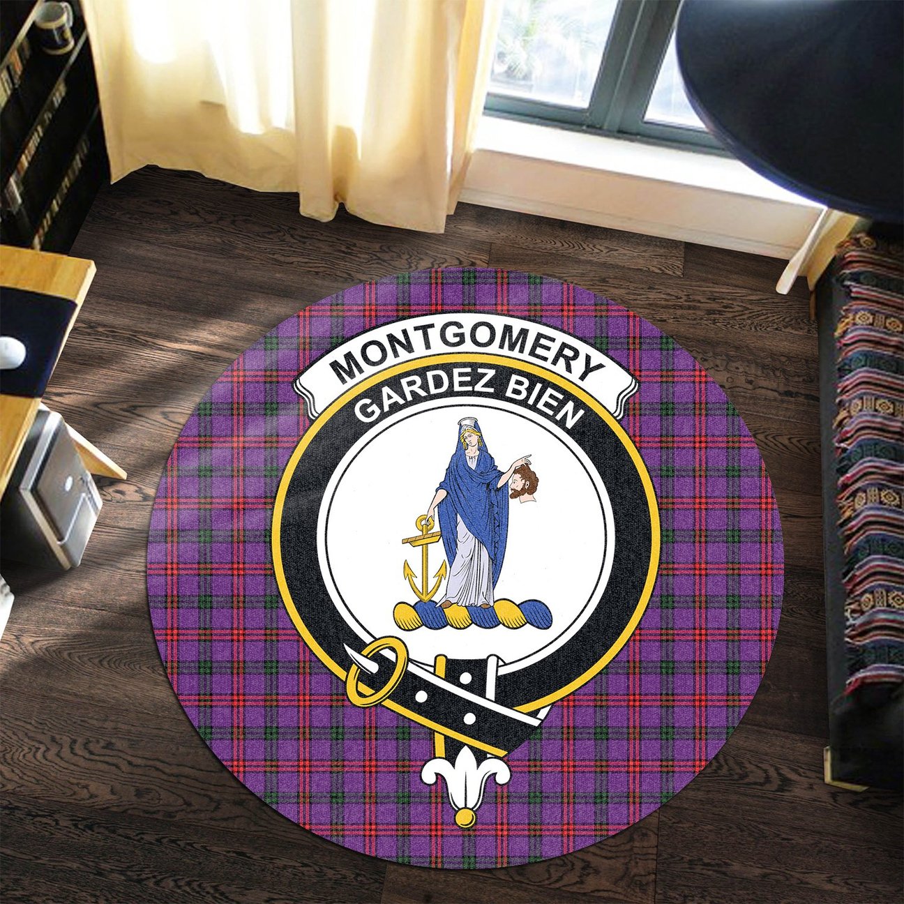 Montgomery Modern Tartan Crest Round Rug