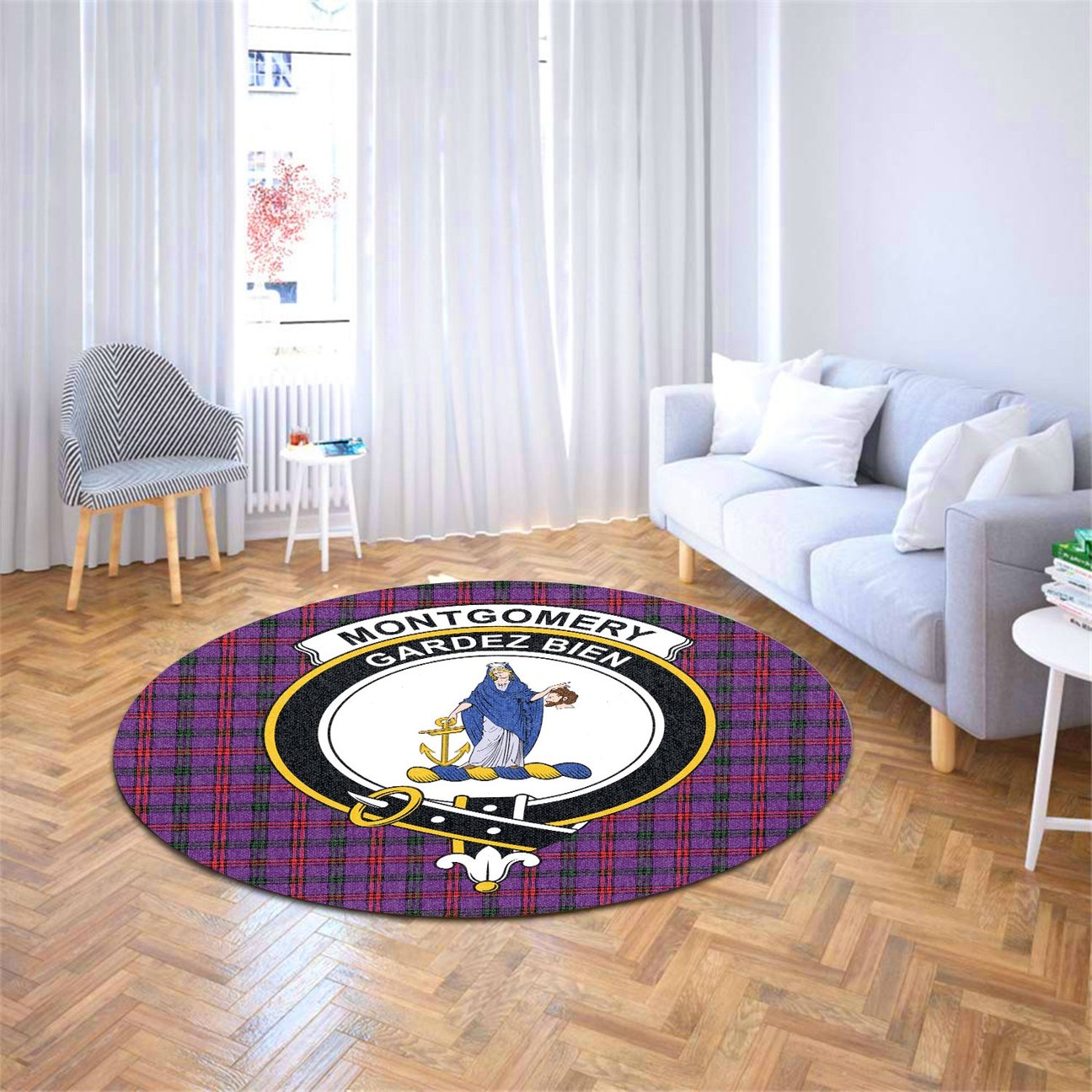 Montgomery Modern Tartan Crest Round Rug